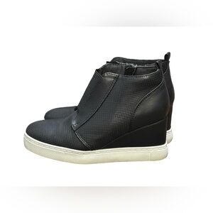 Athlefit Black Ankle Boot Sneaker Wedge Heel Side Zip